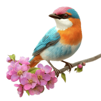 Colorful Bird Perched on Blossom Branch png