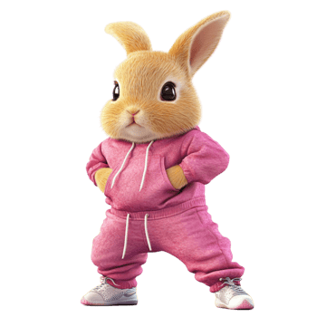Cute Bunny in Pink Tracksuit Doing a Dance Pose png
