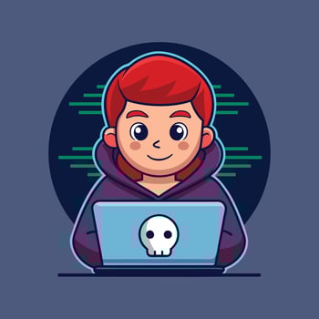 Hacker Operating A Laptop Cartoon Icon Illustration Design vector