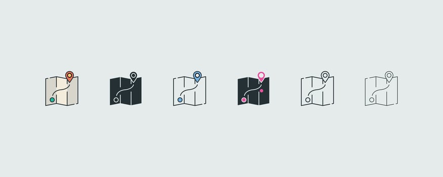Road Map Icon Set In 6 Variations For Web And Ui illustration vector