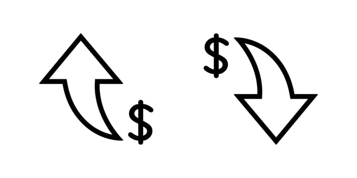 Dollar up and down icon in outline style. USD arrow sign symbol vector