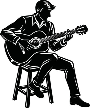 Strings in Action Guitar Silhouette vector