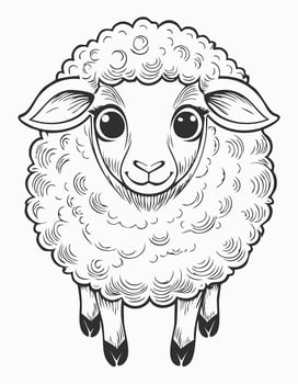 Cute Sheep Mammal Coloring Kid Page in Black and White. Monochrome and Colored Samples vector