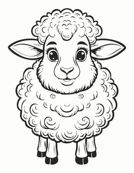 Cute Sheep Mammal Coloring Kid Book Page in Black White. Monochrome and Colored Samples vector