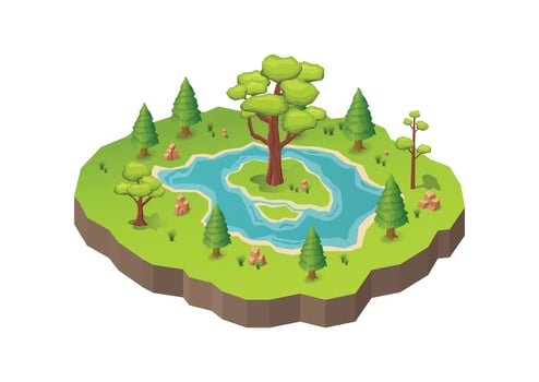 isometric beautiful natural island with lake vector