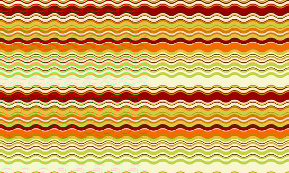 Vibrant wavy stripes in autumnal hues create a cheerful, retrostyled seamless pattern. Ideal for textiles, websites, packaging, and more. Perfect for adding a touch of vintage charm to your designs. vector