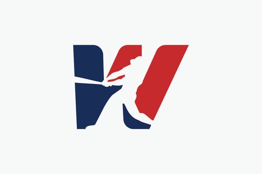 letter W logo with baseball player silhouette. It is good for team logo, club, sticker, etc. vector