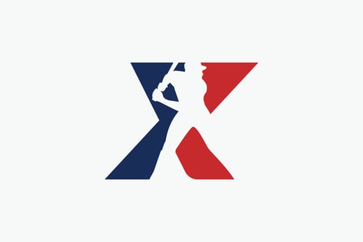 letter X logo with baseball player silhouette. It is good for team logo, club, sticker, etc. vector