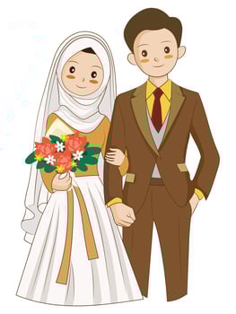 Muslim Couple Wedding Cartoon Illustration vector