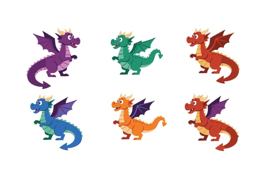 Cartoon Collection Flying Colorful Fantasy Dragon vector