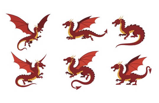 Flying Fantasy Dragon Colorful Cartoon Collection vector