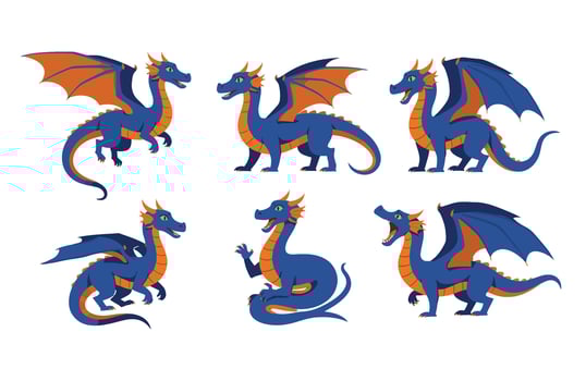 Fantasy Dragon Flying Cartoon Collection Colorful vector