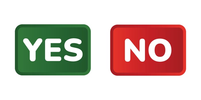 the yes button is green and the no button is red vector