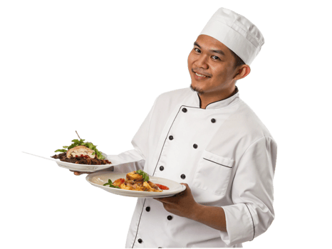 Chef presenting delicious dishes culinary studio food photography bright setting professional viewpoint culinary excellence png