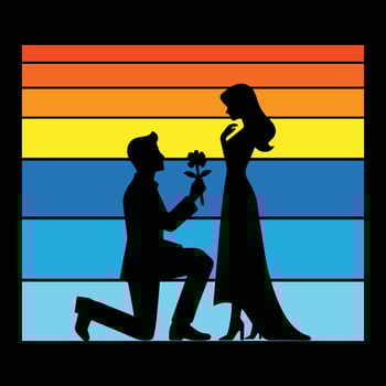 Couple Silhouette with Retro Sunset and Vintage Theme vector
