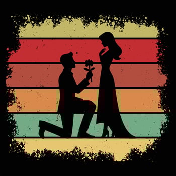 Vintage Sunset with Couple Silhouette Design vector