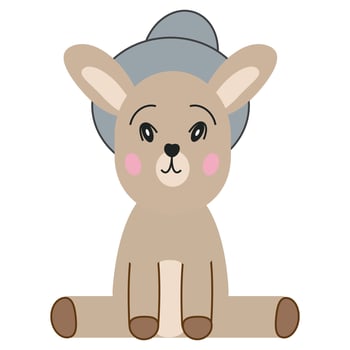 Cute kangaroo cartoon with a gray hat. illustration. vector