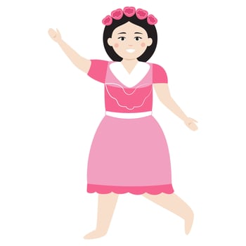 Woman in a pink dress with floral headband. illustration. vector