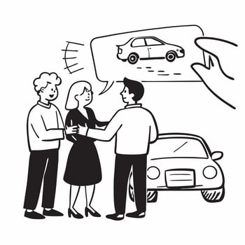 Parents supporting first car purchase concept as High resolution image of parents supporting their childs first car purchase with a glossy backdrop highlighting the guidance and en Dynamic Set 2 vector