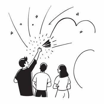 Family watching Independence Day fireworks concept as High resolution image of a family watching fireworks on Independence Day with a glossy backdrop highlighting the wonder and ex Dynamic Set 2 vector