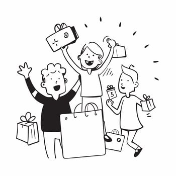 Family enjoying quarterly sale at the mall concept as High resolution image of a family enjoying quarterly sale at the mall with a glossy backdrop showcasing the joy and excitement Dynamic Set 2 vector
