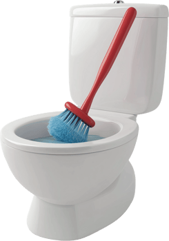 A toilet with a brush and a brush in it png