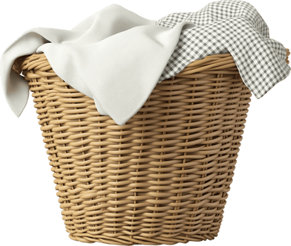A basket with a white cloth inside png