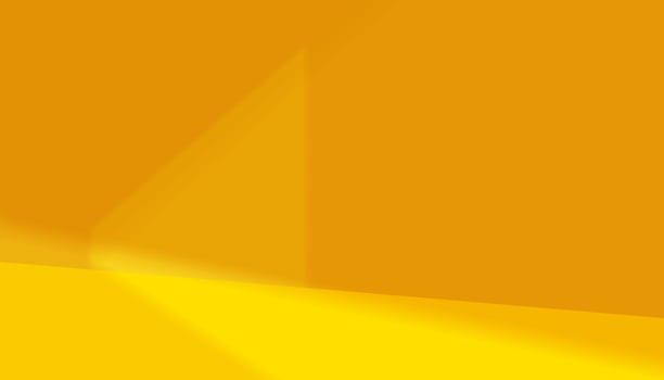 Yellow Background 3d Studio room with orange pastel floor,Summer backdrop abstract with yellow sunlight gradient in empty room interior used for autumn product background,Orange background for Easter vector