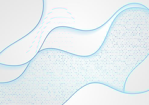 White elegant waves and blue small particles abstract background vector