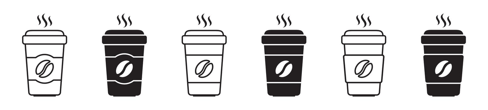 Paper coffee cup icon. Set of coffee cup icons. vector