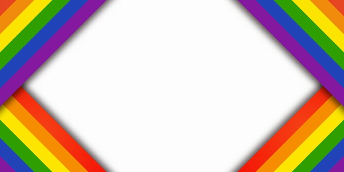 Rainbow-colored LGBTQ pride ribbon with geometric design on white background. Ideal for Pride Month, History Month, or text space. vector