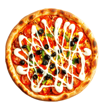 A pizza with cheese, olives and black olives png