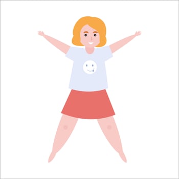 illustration of a smiling girl in a red skirt and white shirt. vector