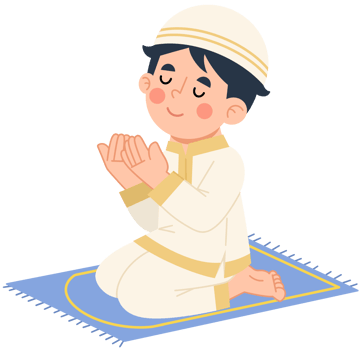 Illustration of boy praying on prayer rug png