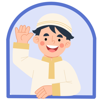 Illustration of a Muslim boy waving at the window png