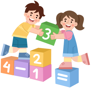 Illustration of boy and girl playing with number blocks png
