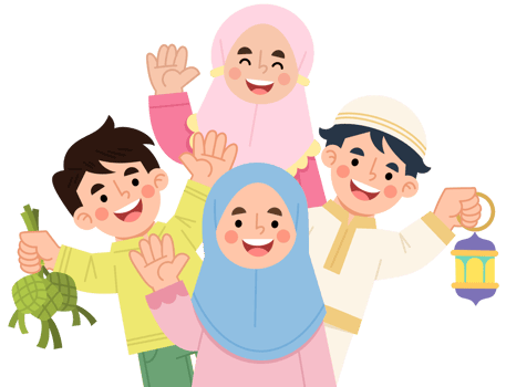 Illustration of cheerful Muslim children celebrating Eid png