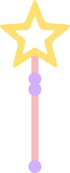 Pink magic wand with yellow star and purple decorations creating a whimsical and enchanting atmosphere, perfect for fantasy and fairytale concepts vector