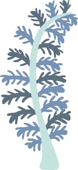 Stylized fern frond in shades of blue and teal curves elegantly against a white background, its delicate leaflets creating a captivating natural design vector