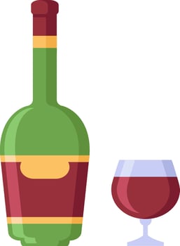 Green wine bottle with blank label next to a glass of red wine, representing wine culture, celebrations, and the enjoyment of alcoholic beverages vector