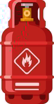 Red gas cylinder featuring a prominent flammable warning sign, indicating the presence of hazardous materials and emphasizing the importance of safe handling and storage practices vector