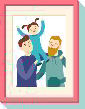 Illustration of a framed portrait depicting two fathers holding their daughter, celebrating love, family, and fatherhood, perfect for father's day or family related themes vector