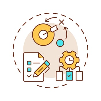 Organisation multi color concept icon. Planning, prioritizing and coordinating tasks. Line manager skill. Round shape line illustration. Abstract idea. Graphic design. Easy to use in booklet vector