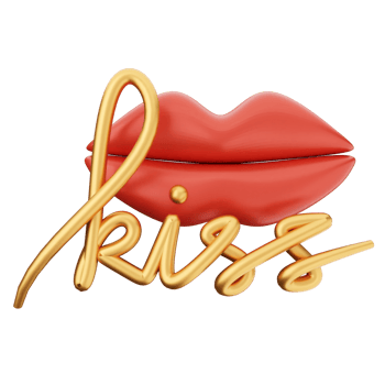 Kisses logo with a red lipstick and gold lettering png