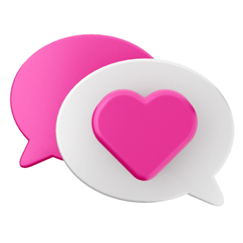 Two pink speech bubbles with a heart in the middle png