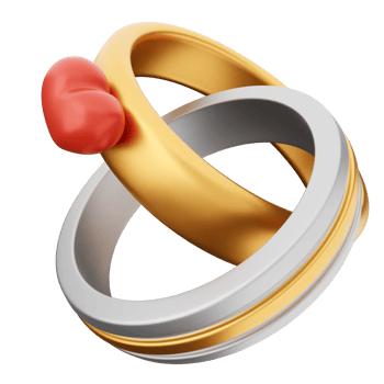 Two wedding rings with a red heart on each png