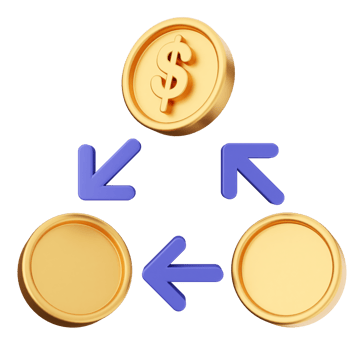Three coins with arrows pointing to a dollar sign png