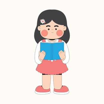 Cute Girl Reading Book Cartoon Character Illustration vector