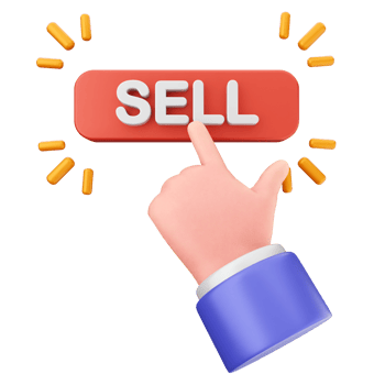 A hand is pressing a button that says sell png
