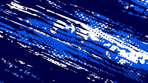 Blue grunge paint splash and halftone on dark background. vector